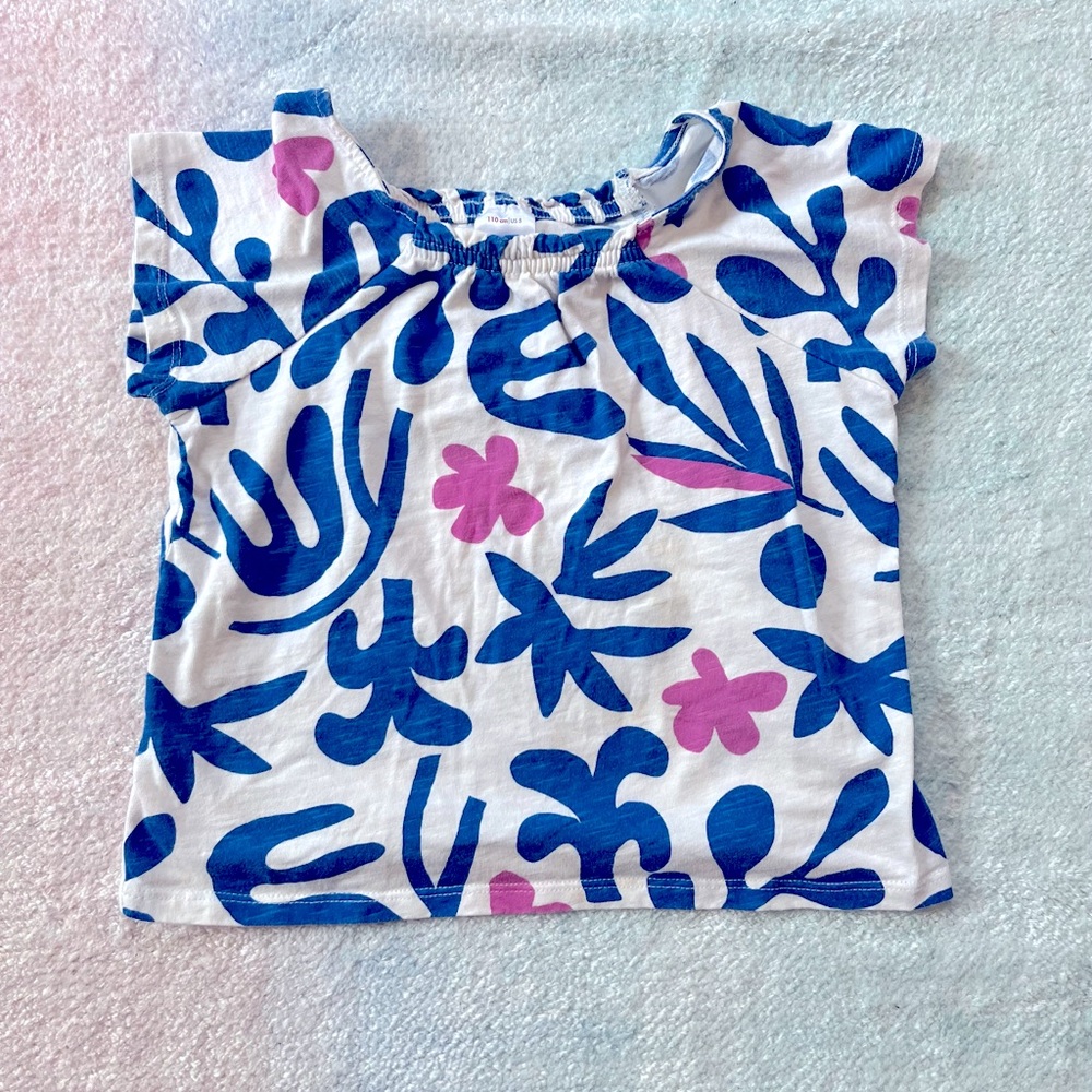 Hanna Andersson Girls Pink and Blue Print Top - Size 5